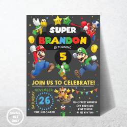 Personalized File Editable Birthday Invitation Digital, Super Brothers Evite, Printable Download, Chalkboard Kid Invite