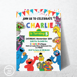 Personalized File Birthday Invitation | Sesame Street Birthday Invitations, Sesame Street png | For Boy and Girl Kids