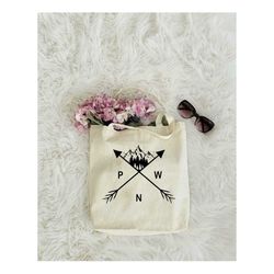 pacific northwest mountain tote bag, tote bag gift, camping tote bag, reusable bag, hiking tote bag, grocery bag, advent
