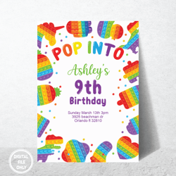 Personalized File Kids Birthday Invitation Pop It png Editable For Boy and Girl Kids invitation, Invite Instant Download