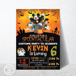 Personalized File Editable Mickey Mouse Halloween Birthday Invitation | Mickey Happy Halloween Party Invite | Canva