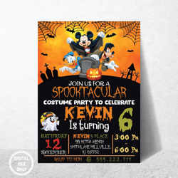 personalized file editable mickey mouse halloween birthday invitation | mickey happy halloween party invite | canva