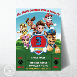 personalized file paw birthday invitation | paw-ty invitation | paws kids invite | patrol birthday invitation boys girls