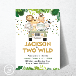 Personalized File Two Wild invitation - Editable - Printable - Jungle Safari Birthday - Invitation - Digital download