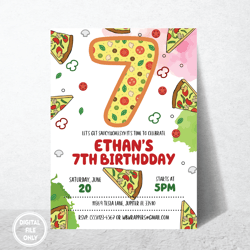 Personalized File Pizza Party, Pizza Birthday Invitation for Pizza Party theme - Digital Download Invitations, Instant