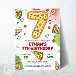 personalized file pizza party, pizza birthday invitation for pizza party theme - digital download invitations, instant