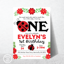 Personalized File Ladybug Invitation for Ladybug Birthday Party | 1st Birthday up to Age 5 | Instant Download PNG File