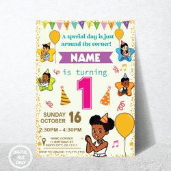 personalized file kids digital birthday invitation, gracies corner party invitation, gracie's corner birthday invitation