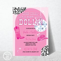 personalized file disco dolly birthday invitation cosmic cowgirl invitation disco cowgirl invitation let's go girls
