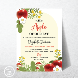 Personalized File Apple Of My Eye Baby Shower Invitation, Apple Baby Shower Invitation Fall Baby Shower Invitation Party