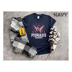 psoriasis awareness butterfly shirt, psoriasis support shirt, skin disease shirt, lavender and orange ribbon shirt, psor