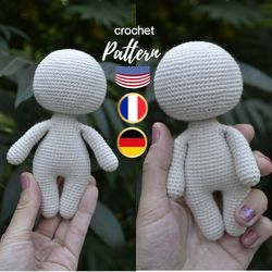 Crochet basic body doll amigurumi pattern Eng Fr Deu PDF