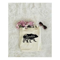 floral grandma bear tote bag, tote bag gift, family bear tote bag, reusable bag, grandma bag, grocery bag, gift for gran