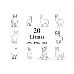 LLama Svg Bundle , Llama Svg , Cut Files for Cricut And Laser Engraving , 20 Svg, Png, and Dxf Files Combined in One Bun