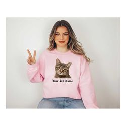custom pet photo sweatshirt with name sweatshirt, personalized pet portrait sweatshirt, gift for cat owner, cat lover sh