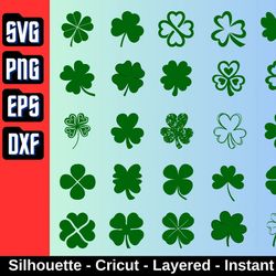 Clover Leaf Svg , Shamrock Cricut Vector Bundle , Saint Patricks Day Four Leaf Svg , Png Image For T-shirt , Cut File Si