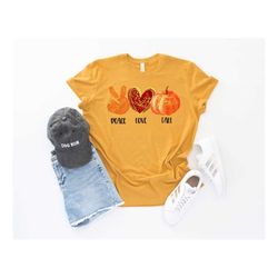 peace love fall shirt, cute thanksgiving t-shirt, turkey shirt, autumn pumpkin shirt, thanksgiving gift, thanksgiving fa