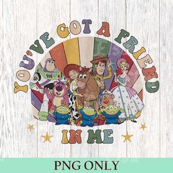retro disney toy story you've got a friend in me png, vintage character group matching png, disney family vacation png