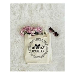 world traveler tote bag, tote bag gift, disneyland tote bag, reusable bag, disney trip tote bag, grocery bag, disney vac
