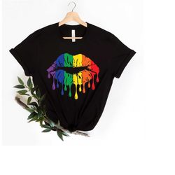 dripping rainbow lip lips valentines day shirt, love is love lgbqt pride women men rainbow, lgbt lesbian love wins equal