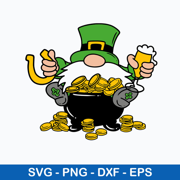 Gnome Pot Of Gold Svg, Gnome Svg, Png Dxf Eps File.jpeg