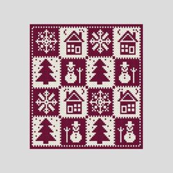Loop yarn Finger knitted Winter Checkered blanket pattern PDF Download