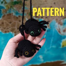 crochet pattern car accessories, easy spider patter for beginners, pdf mini amigurumi tutorial, diy spooky goot car deco