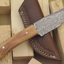 Custom Handmade Damascus Steel Blade Hunting Skinning knife with leather sheath Christmas Gift Birthday Gift A2