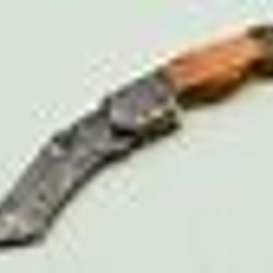 BEAUTIFUL HANDMADE DAMASCUS STEEL HUNTING FOLDING KNIFE HANDLE OLIVE WOOD