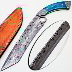 custom handmade damascus steel hunting/bowie/dagger knife handle colored bone
