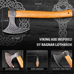 Viking Axe, Tomahawk with Leather Sheath, Viking Gift for Men, Valhalla Valknut Axe, Bearded Axe, Camping Hatchet,