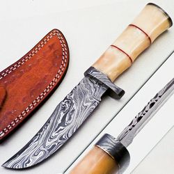 custom handmade damascus steel hunting/bowie/skinner knife handle camel bone