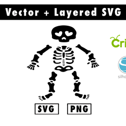 heart eyes skeleton cute halloween svg and png files for cricut machine , anime svg , manga svg , goku svg