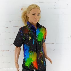 Shirt for Ken doll and other similar dolls (Paint leaks on a black background)