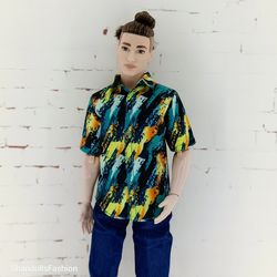 Shirt for Ken doll and other similar dolls (Yellow and blue strokes)