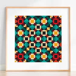 Quilt cross stitch pattern, Counted cross stitch Color blocks, Geometric cross stitch pattern, Pillow cover, PDF