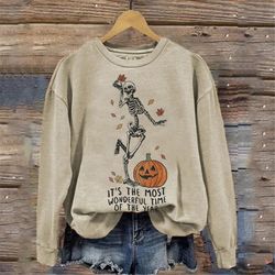 vintage its the most wonderful time sweatshirt, spooky funny shirt, spooky retro t shirt, funny skeleton shirt, hallowee