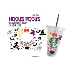 hocus pocus full wrap svg 24 oz, halloween starbucks cup svg, it's all a bunch of hocus pocus, witch svg for cricut
