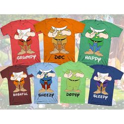 seven dwarfs costume adults kids tshirt, 7 dwarfs halloween costume, 7 dwarfs group shirt, 7 dwarf matching shirts, fami