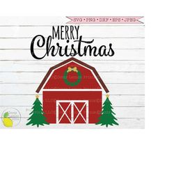 merry christmas barn svg, wreath farmhouse christmas tree svg holiday decoration svg files for cricut downloads silhoue