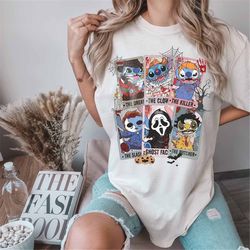 comfort color stitch horror movie halloween tshirt, retro stitch tarot card shirt, lilo and stitch halloween, horror sti
