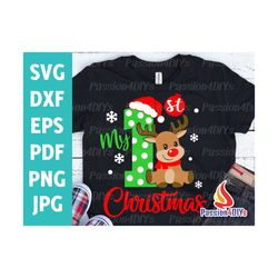 My 1st Christmas Svg, Baby First Christmas Santa Claus Hat Sublimation Shirt Design Png, Dxf, Pdf, Newborn Clipart Svg,