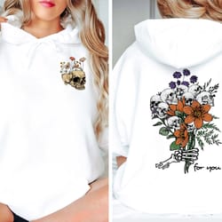 bloom skull sweatshirt, halloween shirt, floral skull boho graphic tee, wildflowers shirt, flower skull skeleton tshirt,