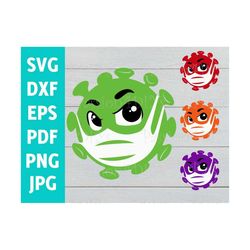 virus svg, disease with mask svg, quarantine social distance shirt design, cute pandemic virus clip art, digital file, p