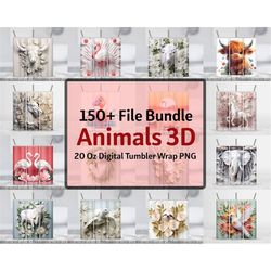 Bundle 150 3D Animal Design Tumbler Wrap Digital Download, Tumbler Wraps PNG, 20 oz Tumbler Wraps, Sublimation Design Bu