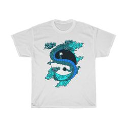 yin-yang dragon t-shirt, vintage retro style design, japanese & chinese folklore