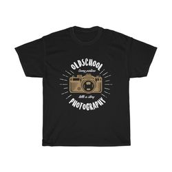 retro camera - unisex heavy cotton tee with vintage inspired image of an old manual camera