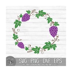 grape wreath - instant digital download - svg, png, dxf, and eps files included! - grape vines, grape leaves