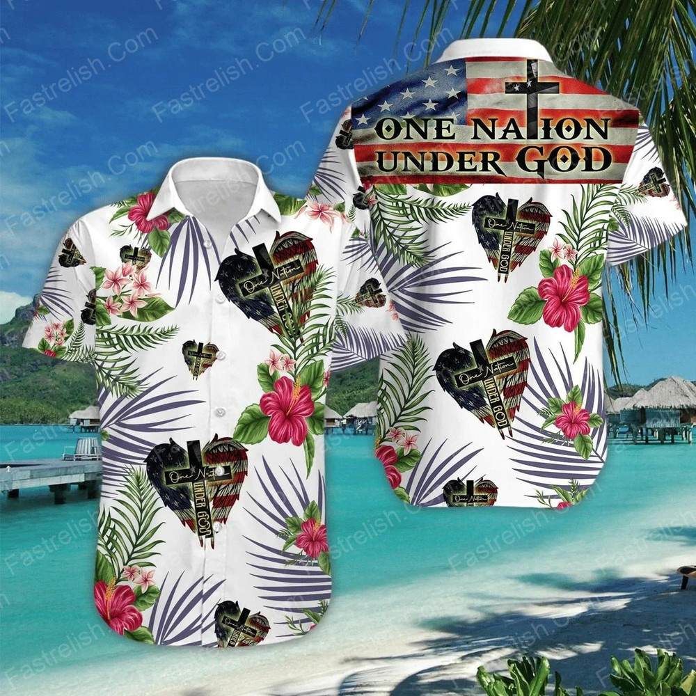 Hawaiian One Nation Under God Tropical Hawaiian Shirt.jpg