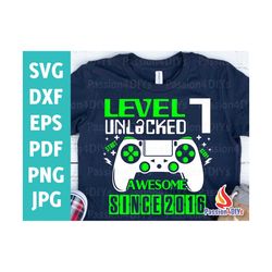 Level 7 Unlocked svg / 7th Birthday Boy Gamer / 7 years Old Gamer T-shirt Video Game Controller Joystick Png Sublimation